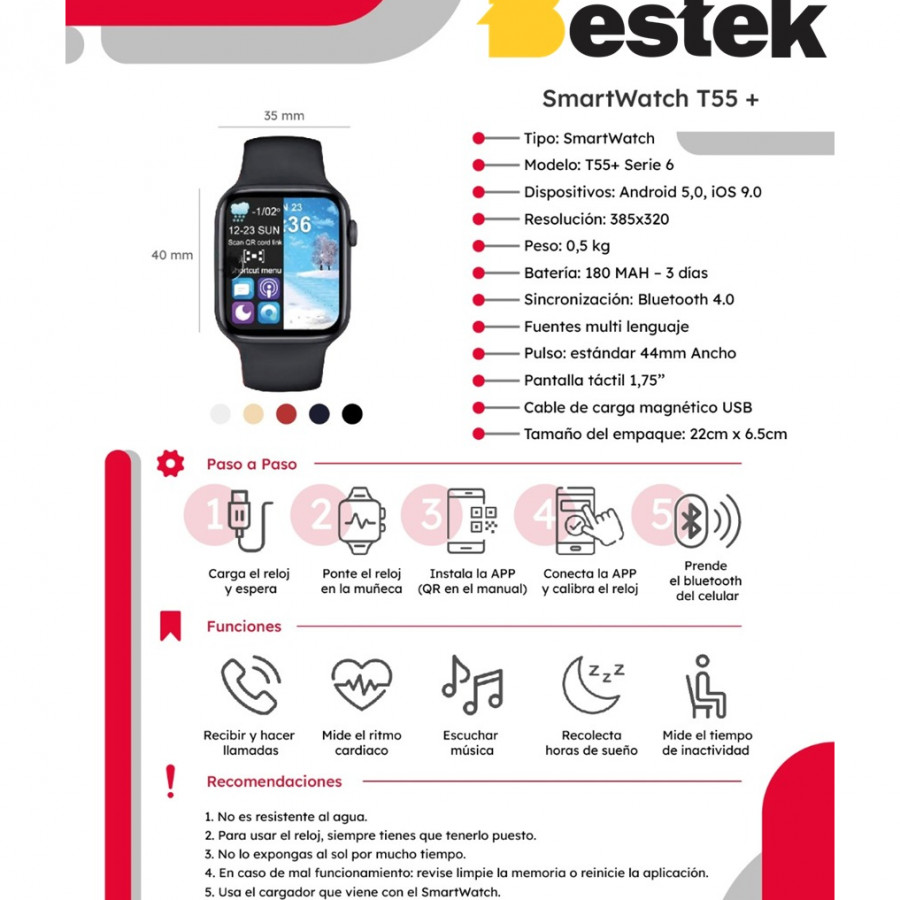 smartwatch t55 características